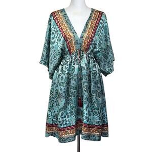 Bigg Bull dress, blue/rust, babydoll, coverup, bohemian, paisley, tropical